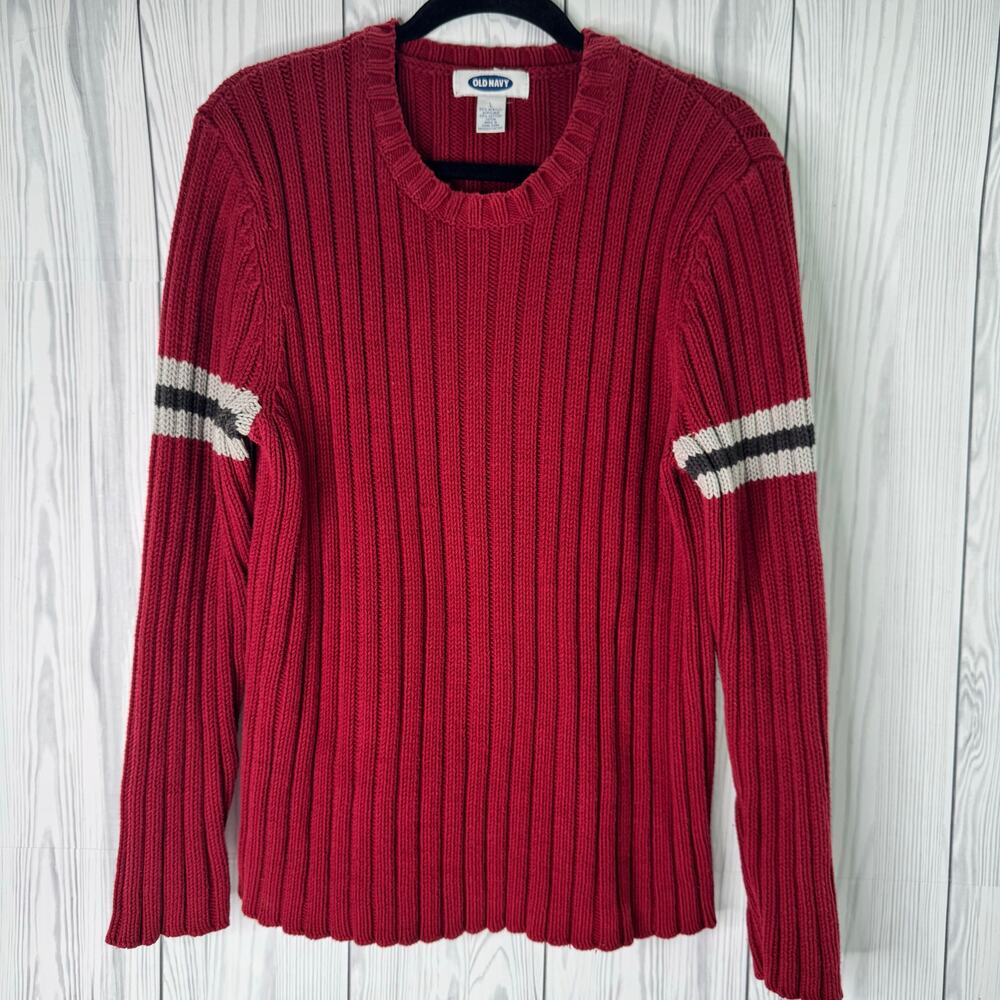 Vintage Y2K Old Navy Sweater Men Large Red Stripe Heavy Knit Skate Grunge 2001 - Picture 2 of 8